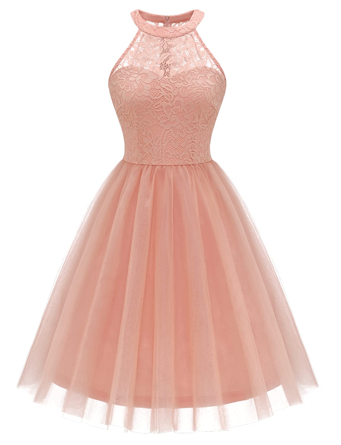 Dressystar Short Halter Prom Ball Gown Lace Tulle Evening Homecoming Dress 0068 Blush L